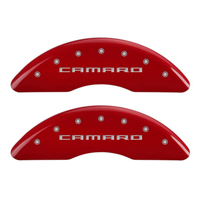 MGP 4 Caliper Covers Engraved Front Gen 5/Camaro Engraved Rear Gen 5/SS Red finish silver ch